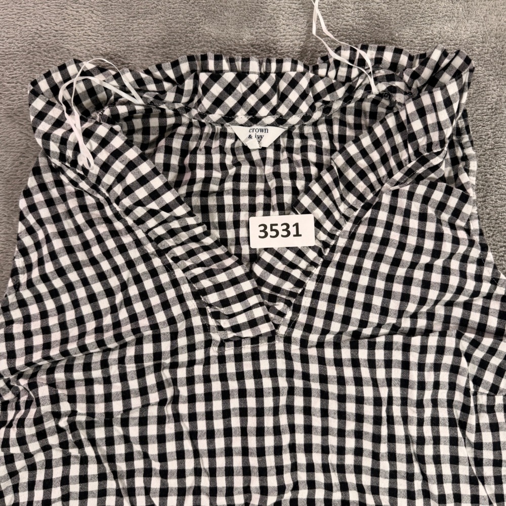 Crown & Ivy Tank Top Womens 2X Black Gingham Curvy V-Neck Ruffle Sleeveless